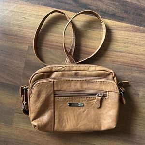 Multi Sac Brown Faux Leather Crossbody Bag Small Zipper Pockets Adjustable Strap